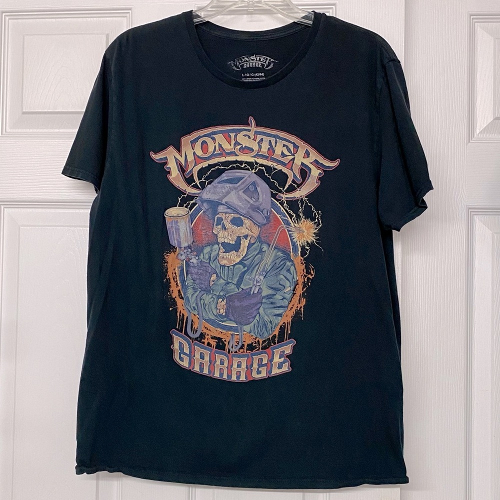 Monster Garage Vintage Graphic Black T-Shirt Skull Y2K Sz XL